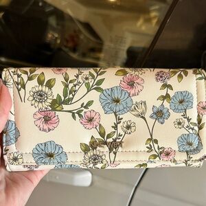 Nine West Cream Floral Clutch Wallet with Blue & Pink Blooms
